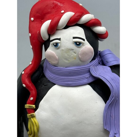 Christmas Handcrafted Clay Penguin Figurine Tia Lola 4/98 7" Tall READ - Picture 2 of 8